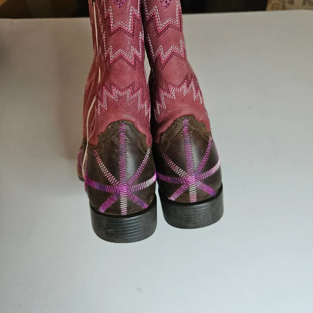 Ariat Youth Western Boots Brown Pink Purple Square Toe 10021594 Size 1